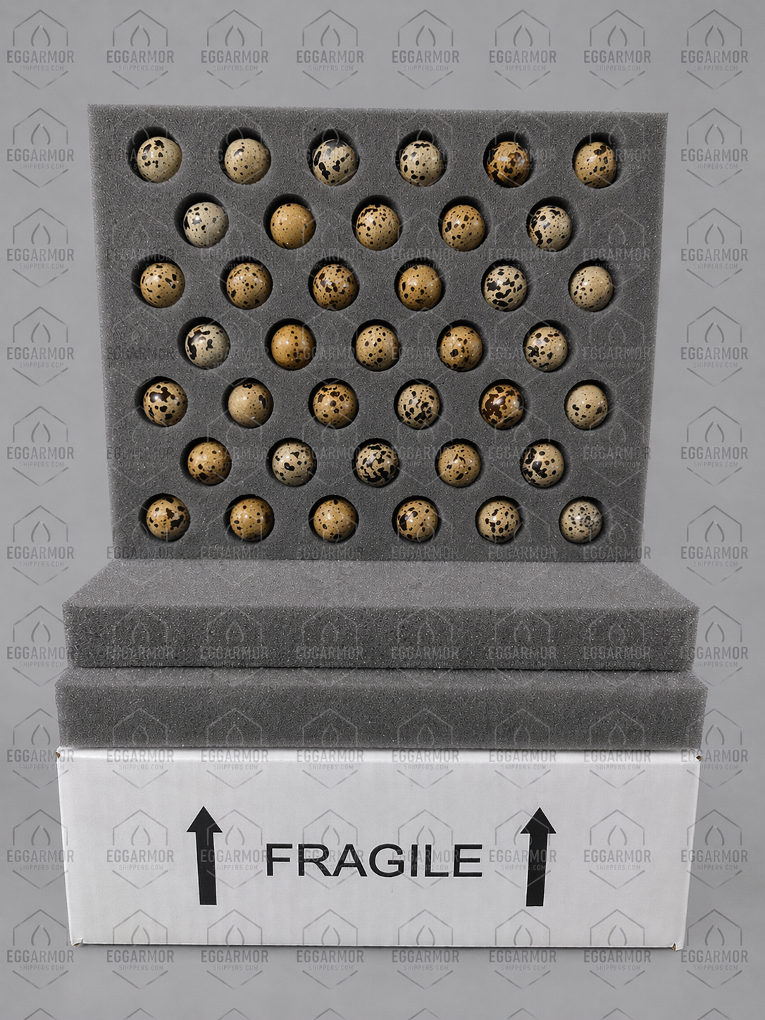 Quail Single-Stack Egg Shipping Foam Kit with Box – 7/8" Vault Cavities – 39 Egg Capacity – Egg Armor FRM 11x8.5